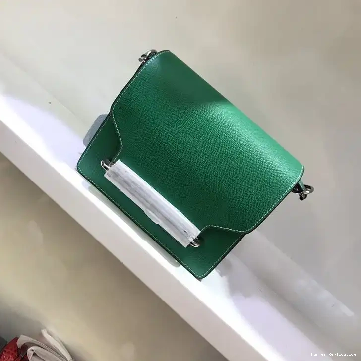 Leather Hardware Bag Green Palladium In Hermes Roulis Epsom 0505